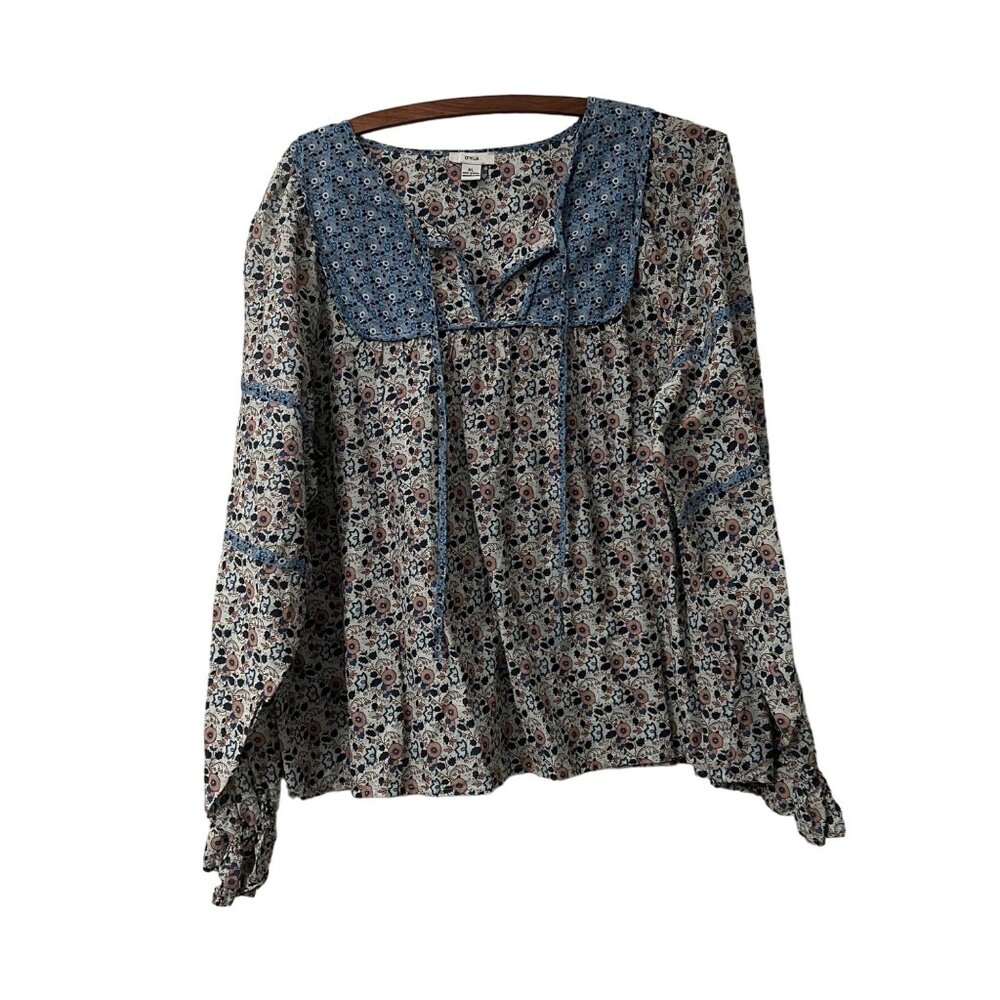 Anthropologie Othilia Blue Pink Floral Peasant Blouse Womens Size XLarge